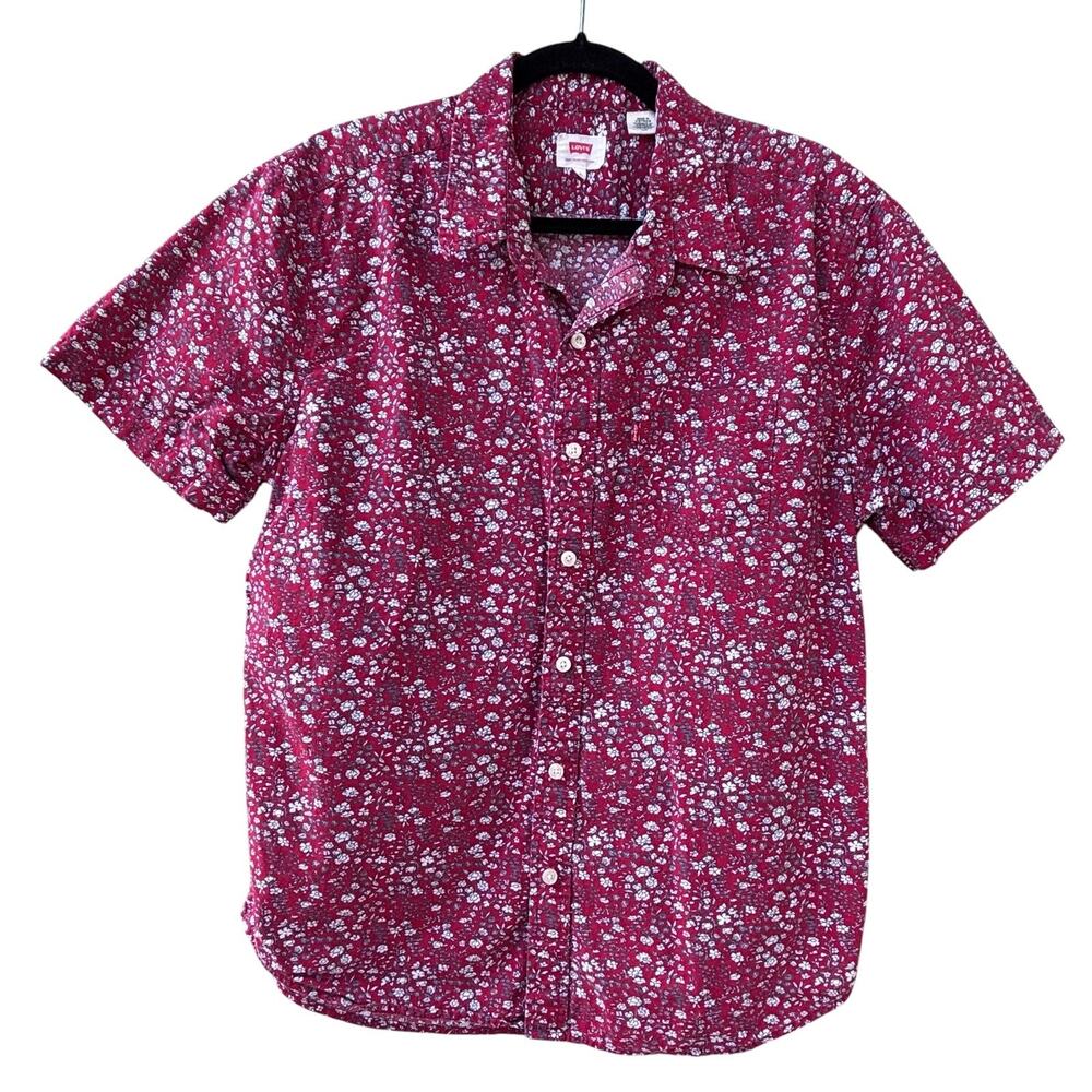 Levi's Button Up Shirt Mens Red Floral Short Sleeve Casual Western Country